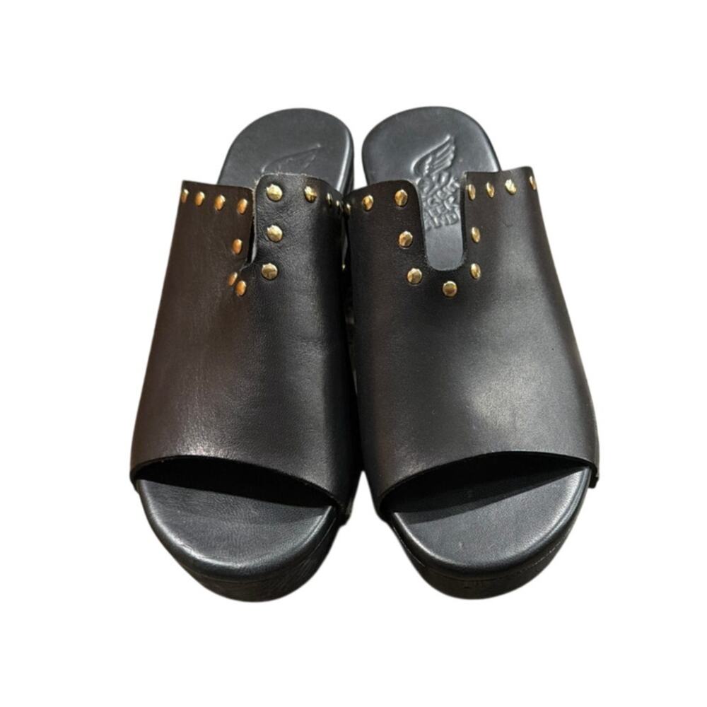 Ancient Greek Sandals Eleftheria Black Leather Platform Clog Size 8